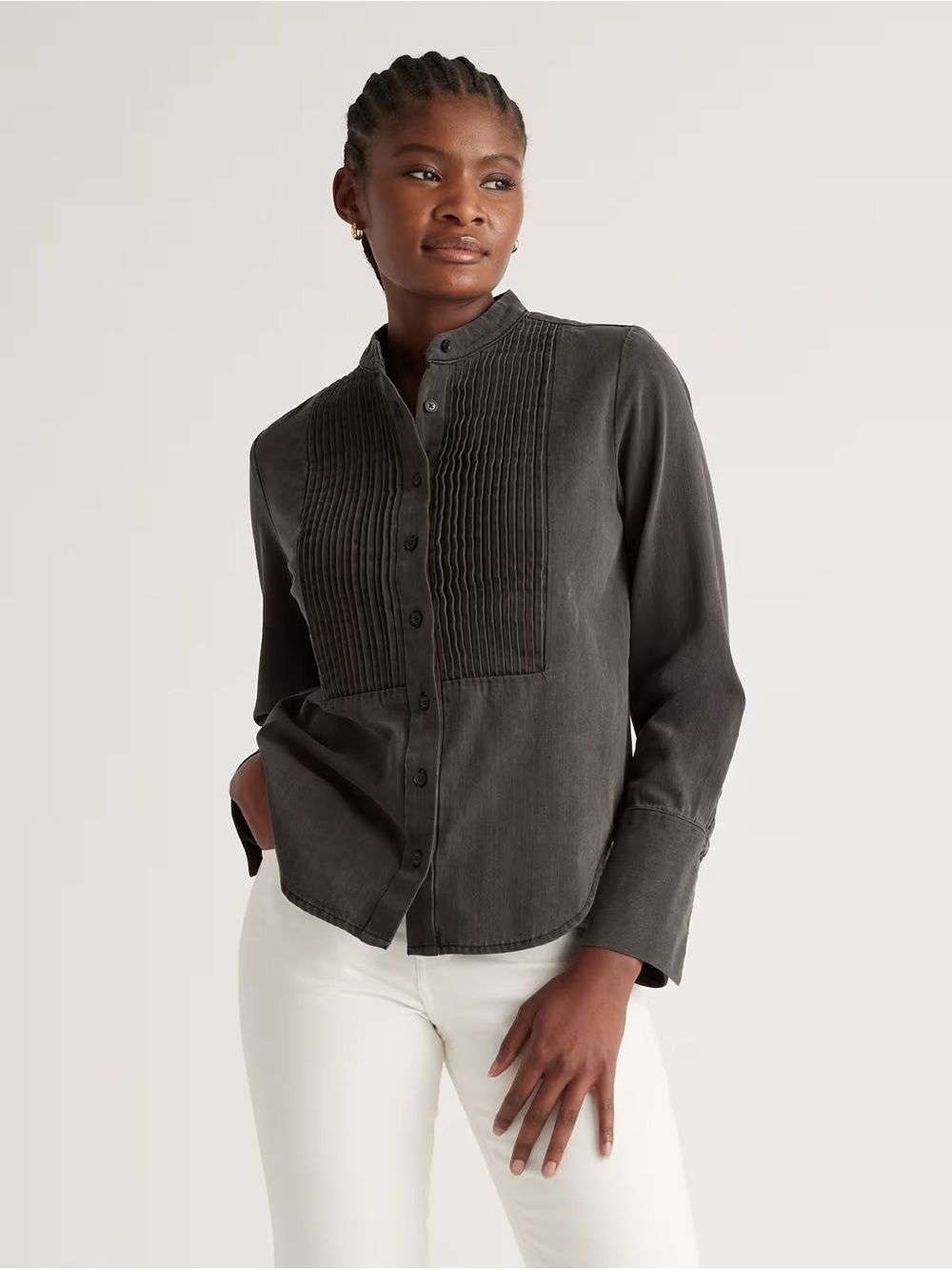 Quince Black Denim Tuxedo Shirt